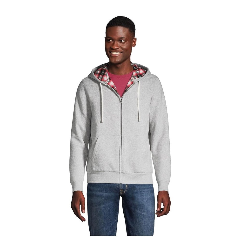 NWT Lands End Men's Serious Sweats Flannel Lined Hoodie Size L $100 FLB205